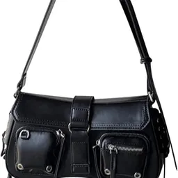 Borsetta Nera Piccola con Tasche Frontali e Tracolla Regolabile