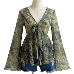 Top Floreale in Chiffon Verde