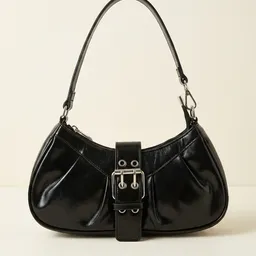 Borsa a Spalla Nera con Maxi Fibbia Argento - Stile Urban Chic