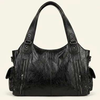Borsa Hobo a Spalla con Tasche Zip Nero