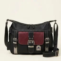 Borsa Crossbody Urban Chic - Nero e Burgundy con Dettagli Silver