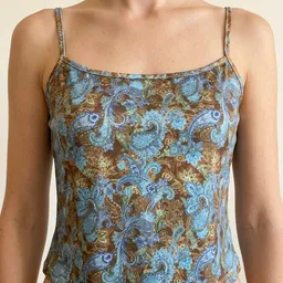 Canotta Elegante con Stampa Paisley Blu e Marrone