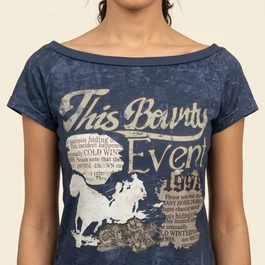 T-shirt Vintage Navy "This Bounty Event" con Scollo a Barca