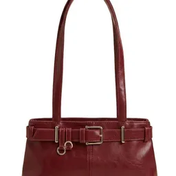 Borsa Baguette Bordeaux con Cinturino e Dettagli Silver