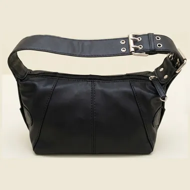 Borsa a Spalla Black Urban con Maxi Cinturino e Dettagli Silver