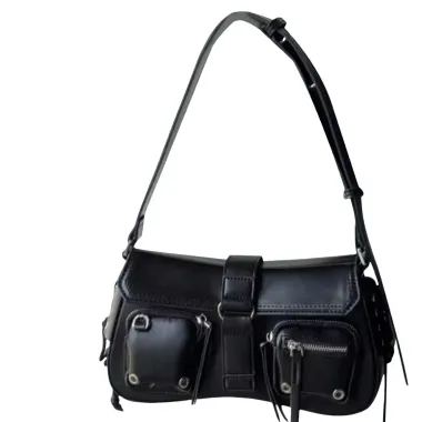 Borsetta Nera Piccola con Tasche Frontali e Tracolla Regolabile