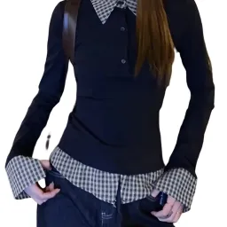 Maglione Elegante con Colletto a Contrasto Blu