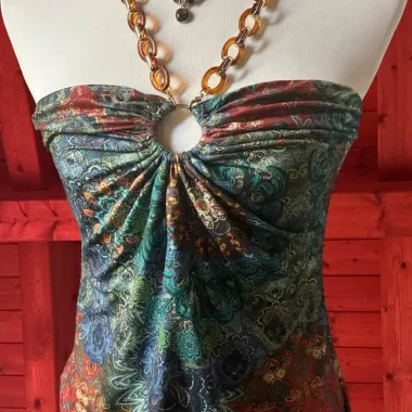 Top con Spalle Scoperte in Raso Fantasia Multi