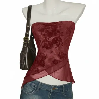 Canotta Asimmetrica in Tulle Floreale Borgogna