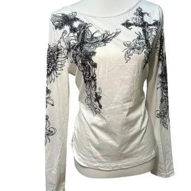Tunica a Maniche Lunghe con Stampa Barocca Bianco