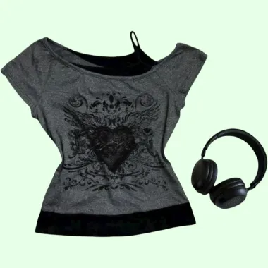 T-shirt Donna Grafica Cuore Alato Grigio