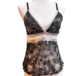 Canotta in Pizzo Floreale Nero