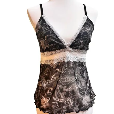 Canotta in Pizzo Floreale Nero