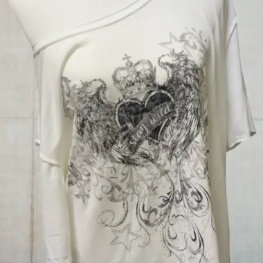 T-shirt Monospalla con Stampa Grafica Bianco