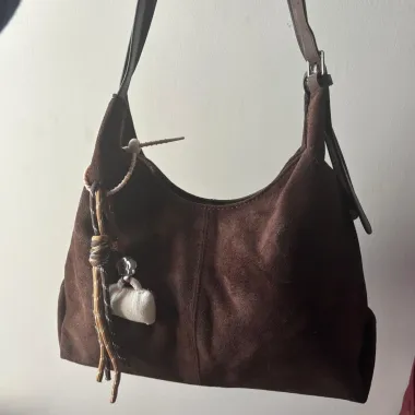 Borsa Hobo Scamosciata Marrone