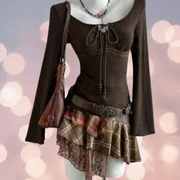 Camicia Blusa Boho con Laccetti Marrone