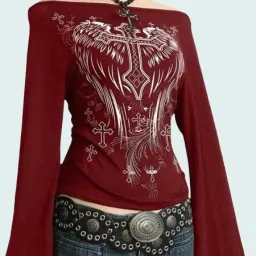 Top Off-Shoulder con Stampa Gotica Borgogna