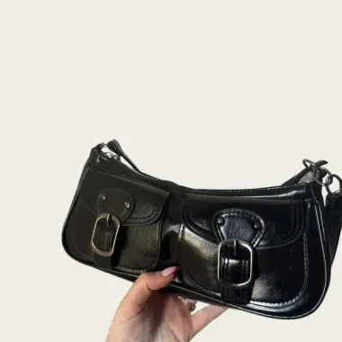 Borsetta a Spalla con Tasche Frontali Nero