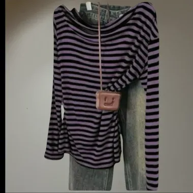 Top con Spalle Scoperte a Righe Viola