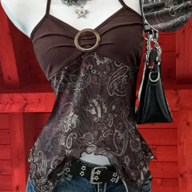 Top Canotta Asimmetrico con Anello Marrone