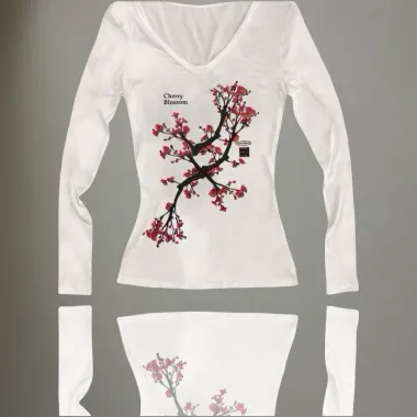 T-shirt Manica Lunga Sakura con Stampa Floreale Bianco