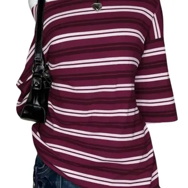 Top Monospalla a Righe Borgogna