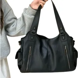 Borsa Hobo a Spalla con Tasche Zip Nero