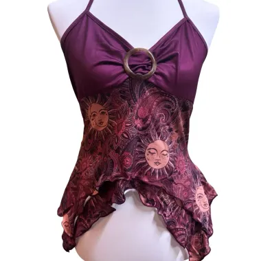 Canotta Halter con Anello Decorativo Rosa