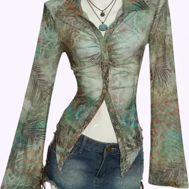 Camicia Drappeggiata Asimmetrica Verde