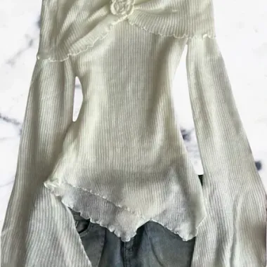 Top Off-Shoulder in Maglia a Costine Bianco