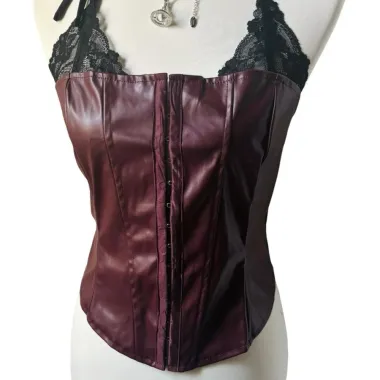 Canotta bustier in pizzo e satin borgogna