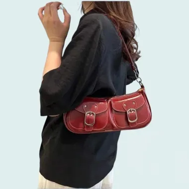 Borsetta a Spalla in Pelle Borgogna