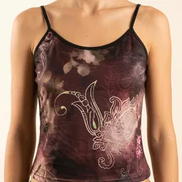Top a Canotta con Stampa Artistica Astrale e Grafiche Floreali Vintage