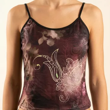 Top a Canotta con Stampa Artistica Astrale e Grafiche Floreali Vintage